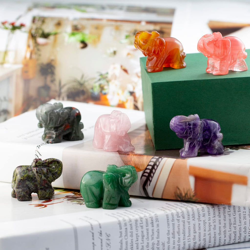 Ouubuuy Natural Crystal Elephant Pocket Guardian Figurine Elephant Statue 1.5 inch for Healing Reiki Spiritual Gift Cute Meditat