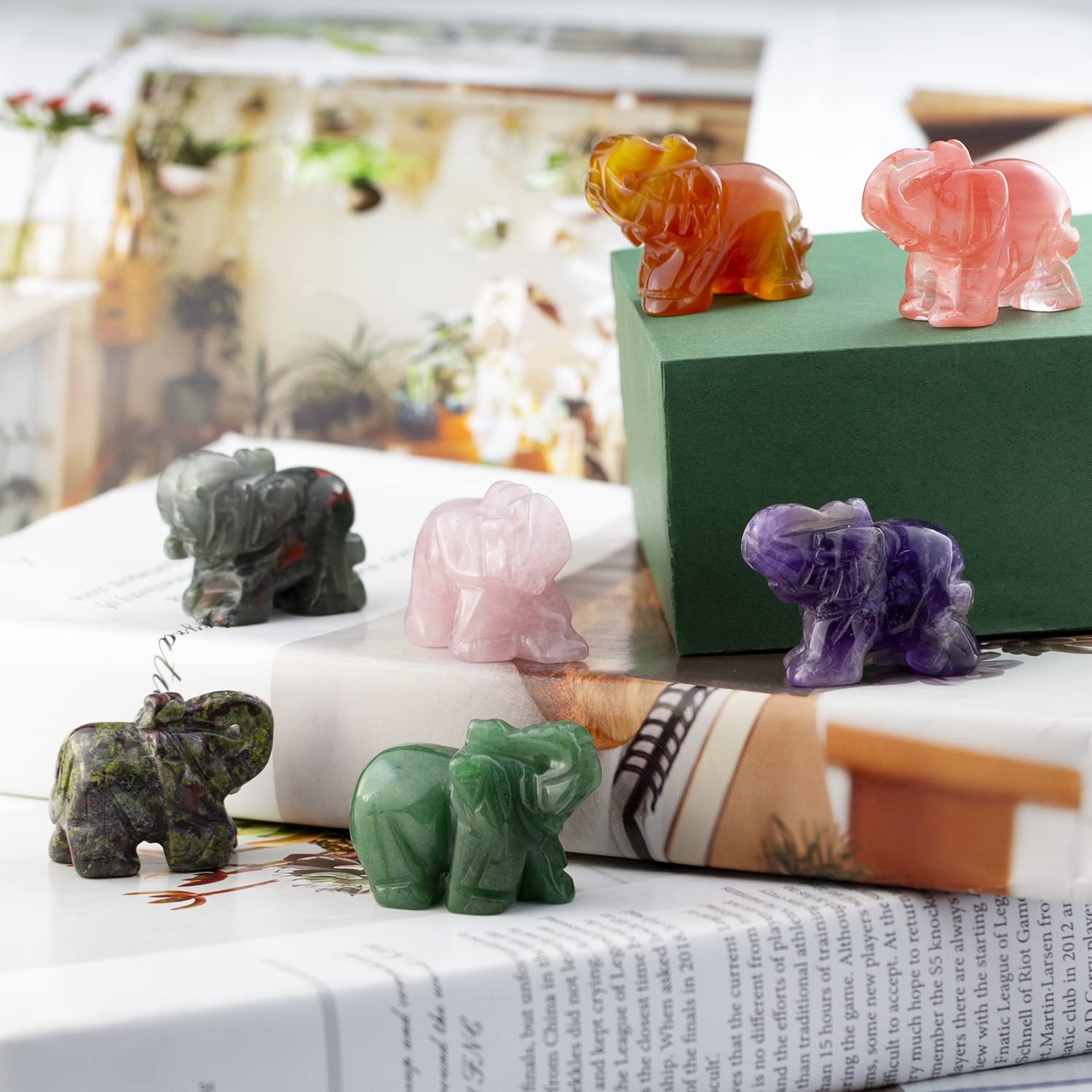 Ouubuuy Natural Crystal Elephant Pocket Guardian Figurine Elephant Statue 1.5 inch for Healing Reiki Spiritual Gift Cute Meditat