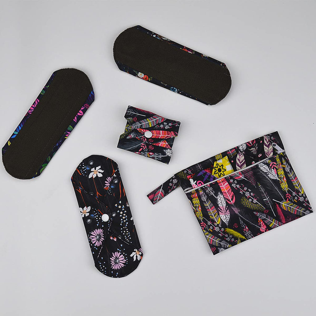 7pcs Set 1pc Mini Wet Bag +6pcs 8 Inch Cloth Mama Cloth/Menstrual Pads/Reusable Sanitary Pads/Panty Liners