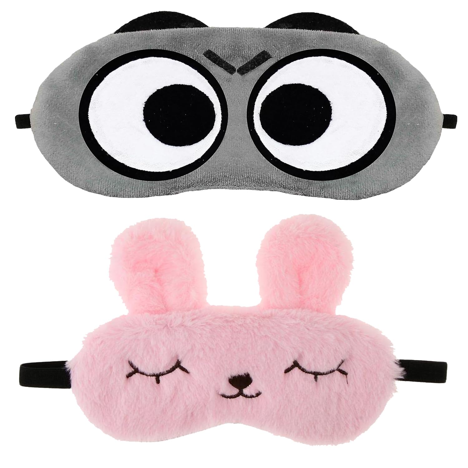 Shuddh Kaaya Cute Animal Eye Mask Combo (Pack Of 2)  1 Grey Panda & 1 Pink Furry Bunny Sleep Masks For Kids & Adults  Soft Plu