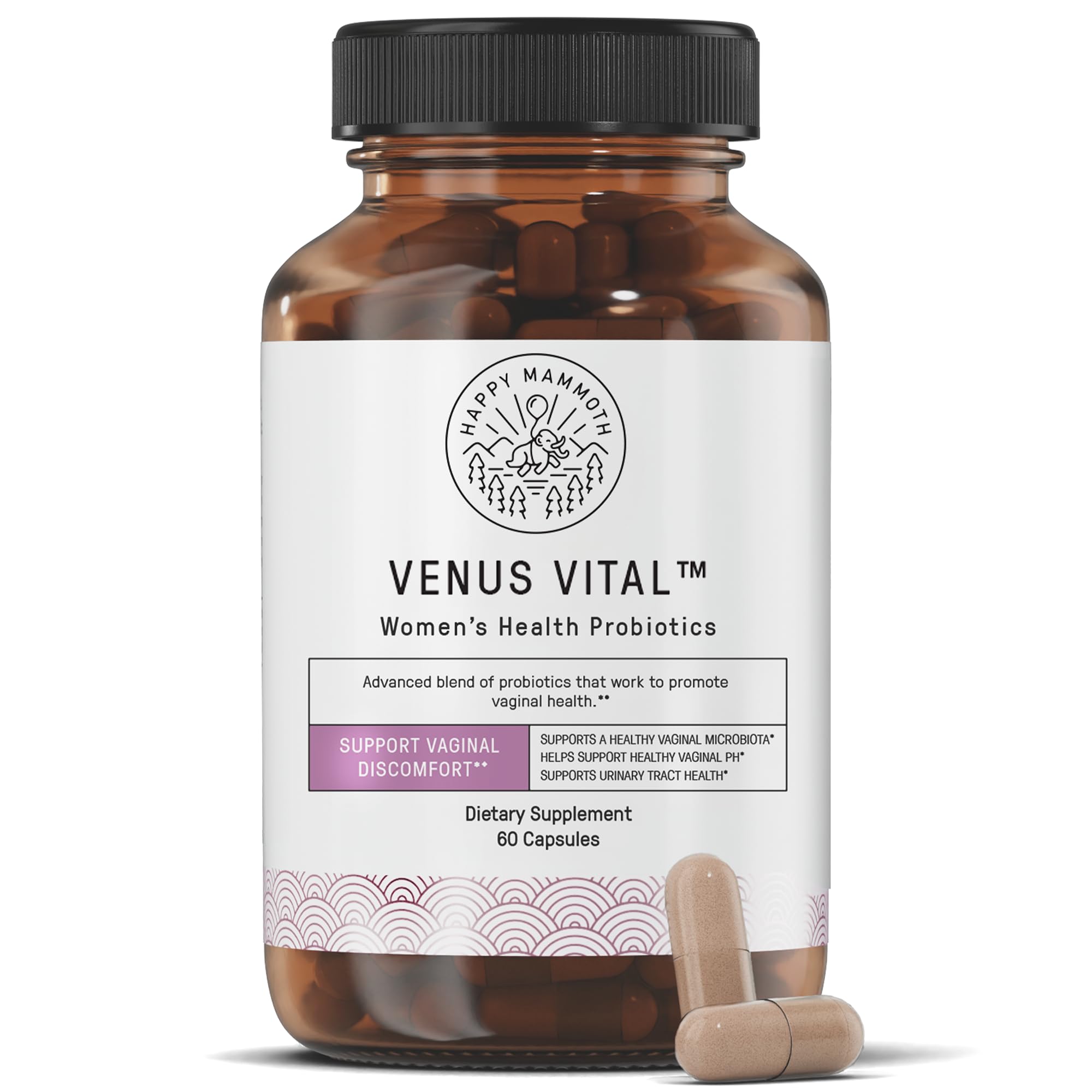 Happy Mammoth Venus Vital 3-in-1 Womens Health Probiotic Formula Supports Vaginal, Urinary & Gut Health. Fast & Long-Lasting Rel