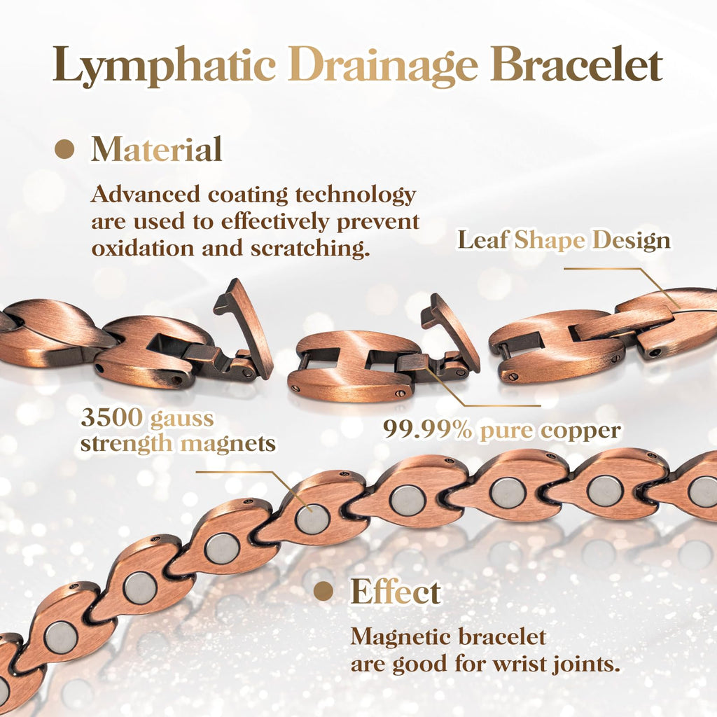 Copper Bracelets for Women Lymph Detox Magnetic Bracelets, 100% Solid Pure Copper Bracelet with 3500 Gauss Magnets & Lymphatic D