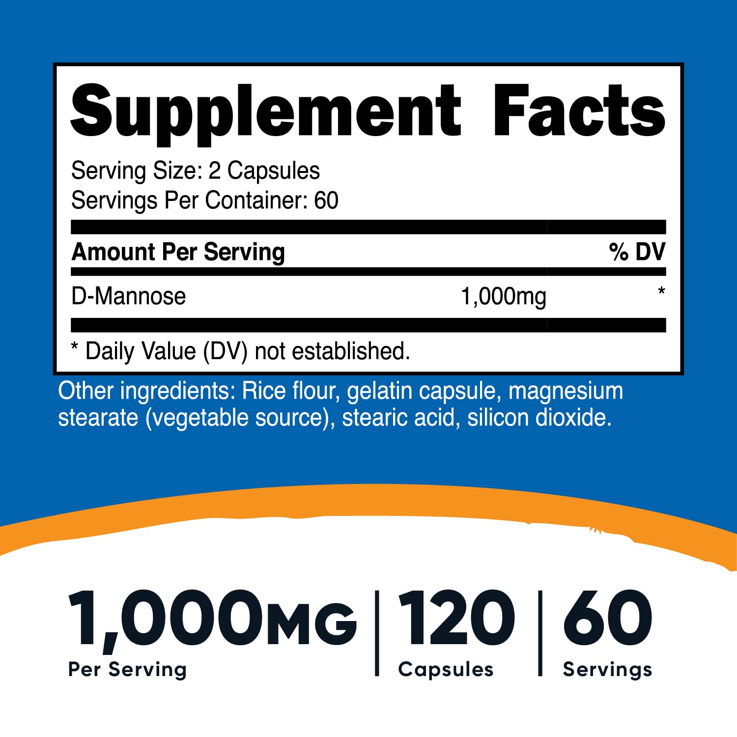 Nutricost D-Mannose 500 mg, 120 Caps (2 Bottles) - 1000mg Per Serving, Non-GMO and Gluten Free