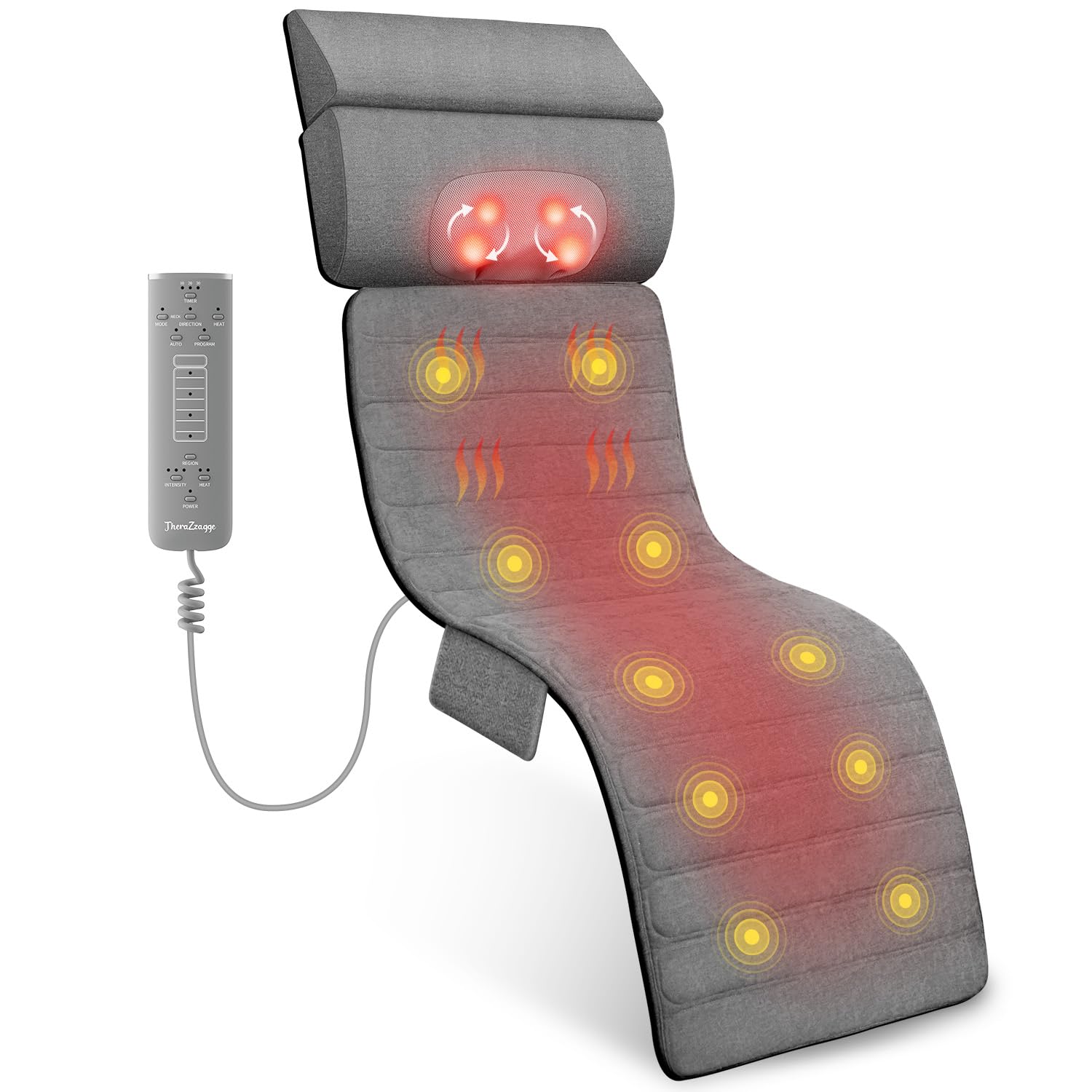 THERAZZAGGE Full Body Massage Mat with Heat, Detachable Neck Massager, Massage Pad with 10 Vibrating Motors, Home Office Use, Gi