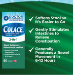 Colace 2-In-1 Stool Softener Plus Stimulant Laxative for Gentle Effective Constipation Relief, Docusate Sodium Plus Sennosides,