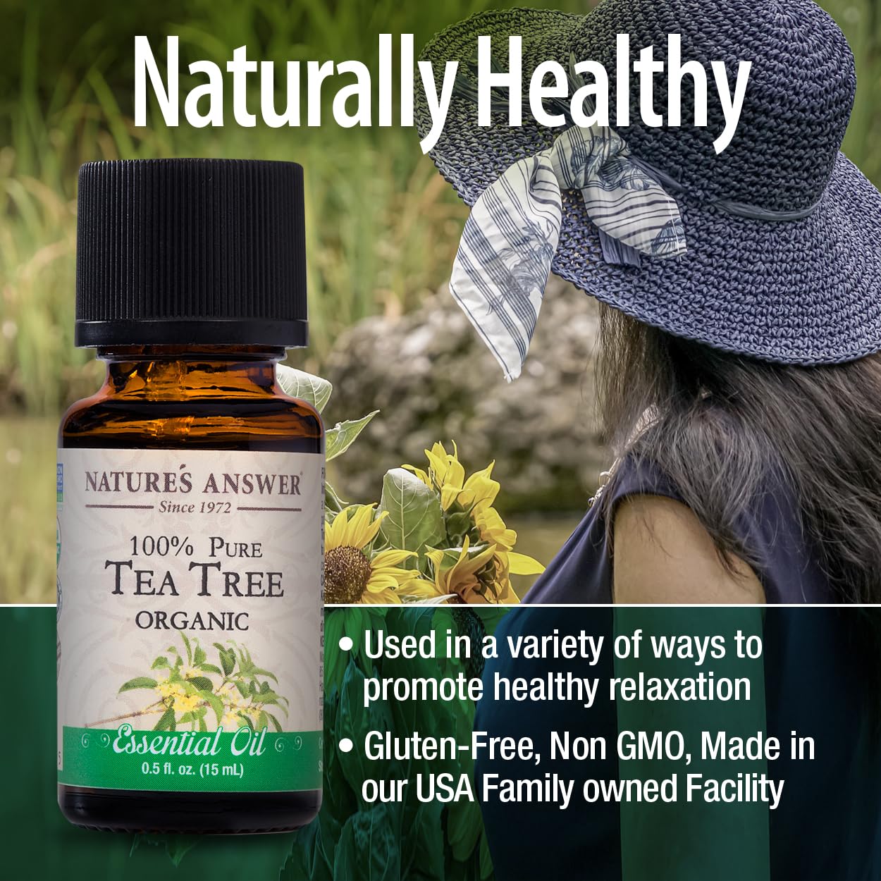 Natures Answer USDA Organic Tea Tree Essential Oil, 100% Pure | Natural Aromatherapy Oil for Diffuser/Humidifier, Steam Distille