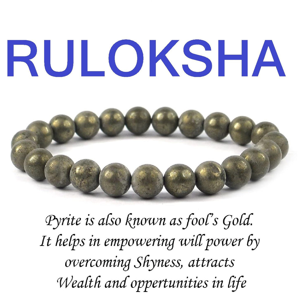 RULOKSHA Certified Natural Bracelet, 8mm Bracelet Original, Money Magnet Bracelet Pyrite Healing and Positive Energy, Courage, P