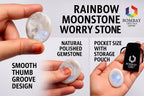 Rainbow Moonstone Worry Stone - Genuine Polished Palm Crystal for Stress & Anxiety Relief, Meditation Thumb Stone Gift for Mindf
