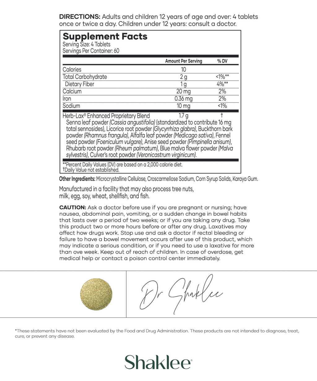 Shaklee - Herb-Lax Gentle Laxative - Herbal Blend with Senna Leaf for Digestive Health & Regularity - Occasional Constipation Su