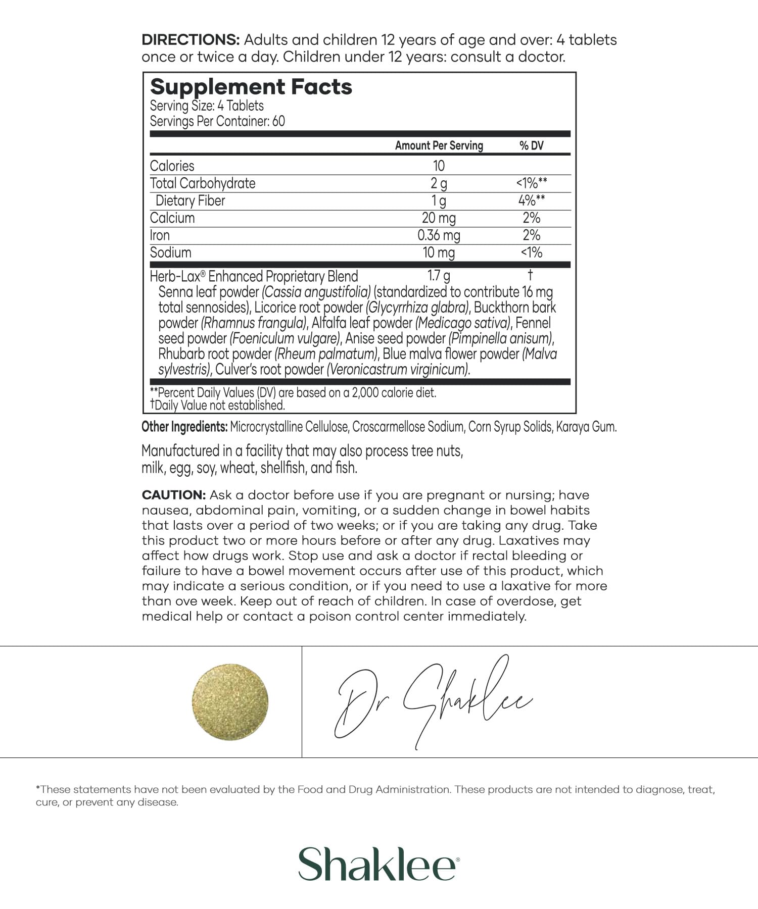 Shaklee - Herb-Lax Gentle Laxative - Herbal Blend with Senna Leaf for Digestive Health & Regularity - Occasional Constipation Su