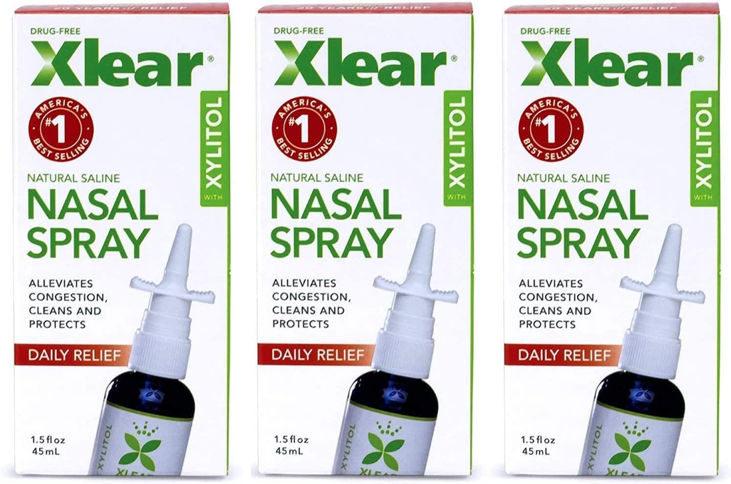 Xlear Nasal Spray, Natural Saline Nasal Spray with Xylitol, Nose Moisturizer for Kids and Adults, 1.5 fl oz (Pack of 3)