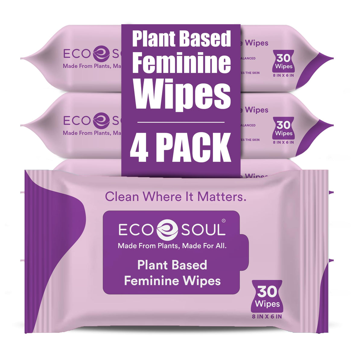 ECO SOUL Intimate Wipes[30 Count] Pack of 4 for Women,feminine wipes