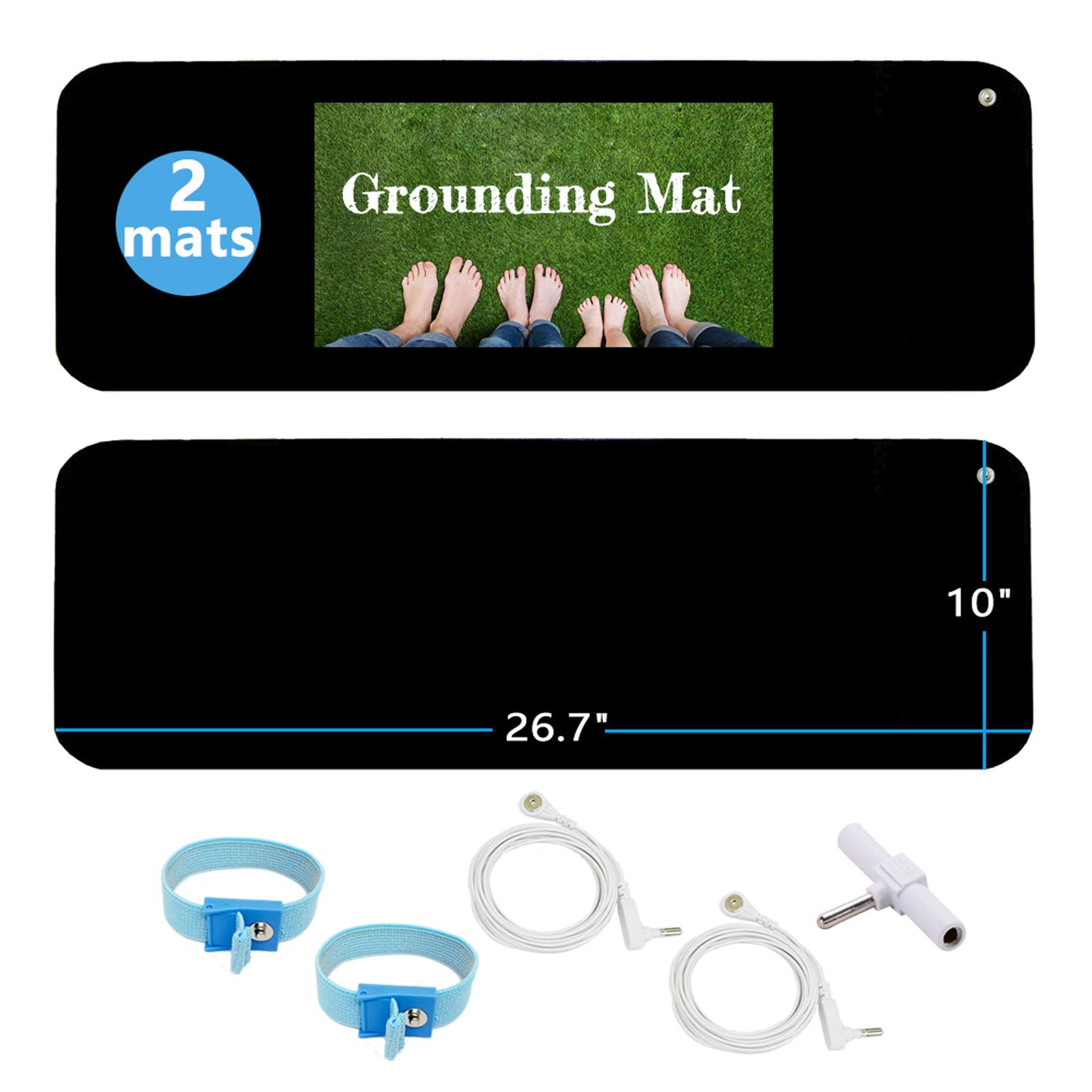 Grounding Mat Kit (2 Pack)-2 Grounding Mats (10 x 26.7) with Grounding Adapter, 2 Straight Cords (15ft) and 2 Grounding Wristban