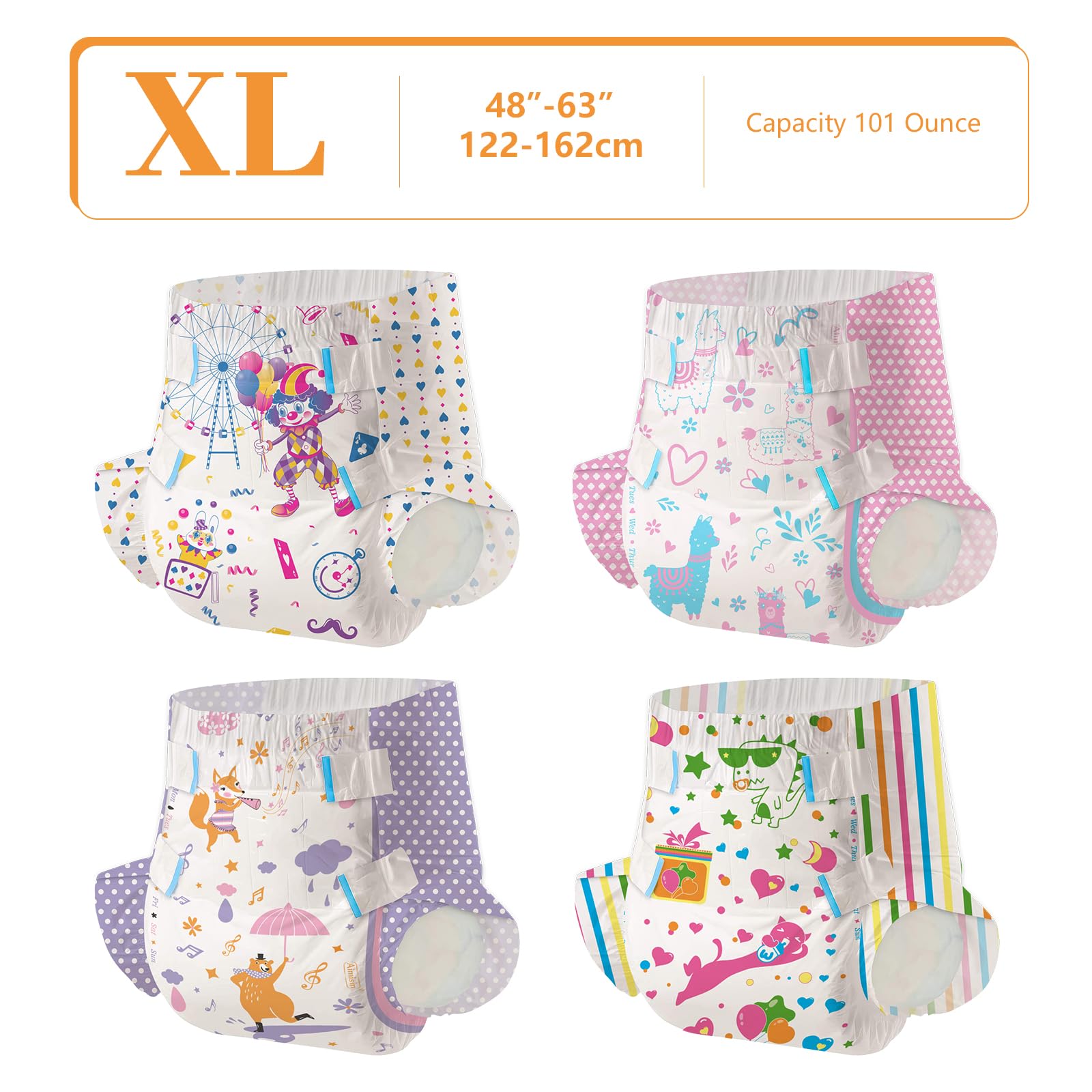 Aimisin Adult Printed Diapers,X-Large-Uncle Clown, 7 Pieces for Men and Women - Leak Protection Heavy Absorbency Protection Diap