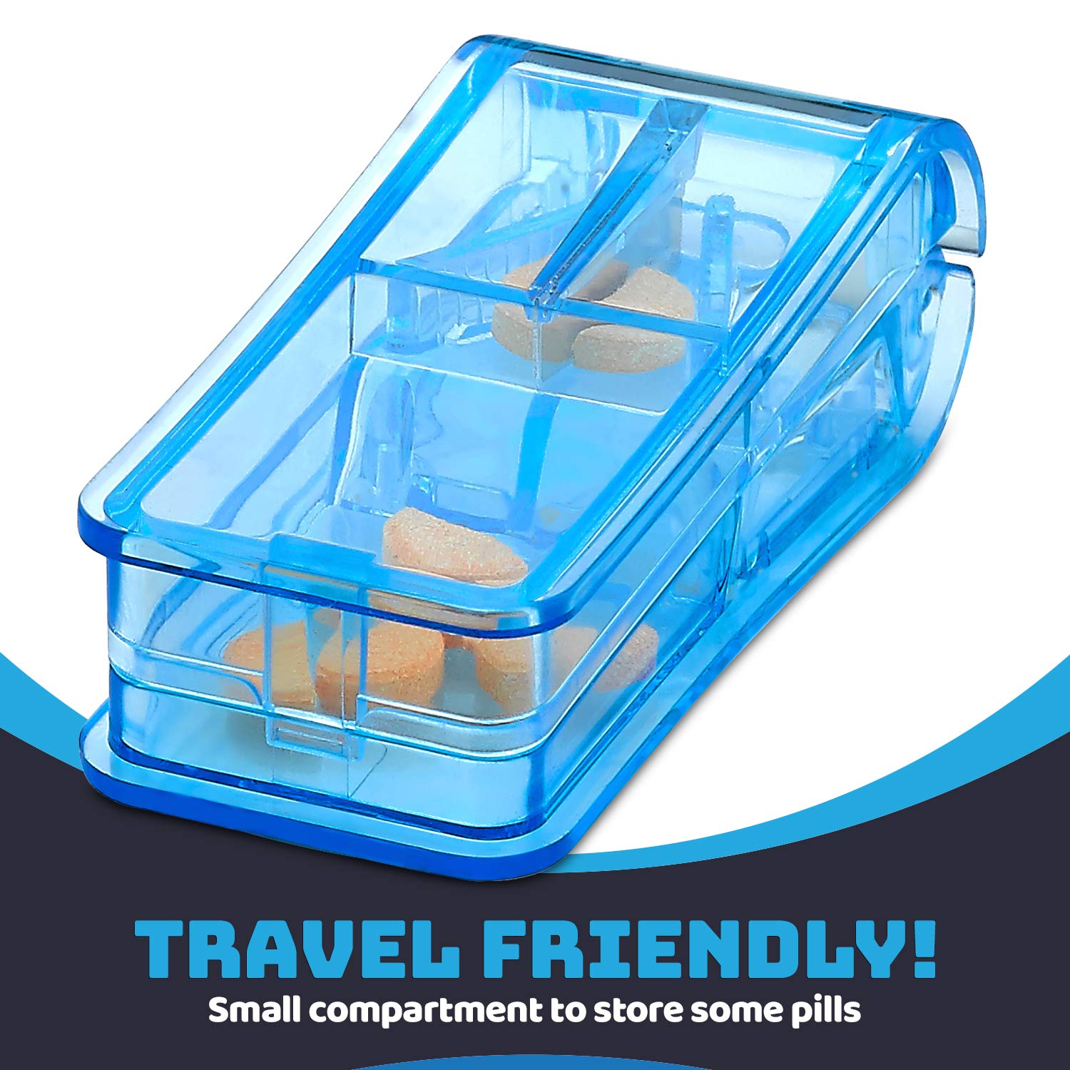 Pill Cutter - V- Grip Pill Crusher and Cutter for Vitamins, Big & Small Pills, and Medication - Transparent Pill Splitter with P