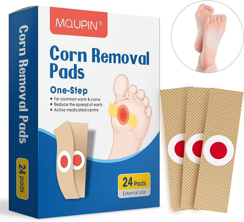MQUPIN 24 Pack Maximum Strength Corn Removers for Feet and Toes, Plaster With Hole, One Step Pads