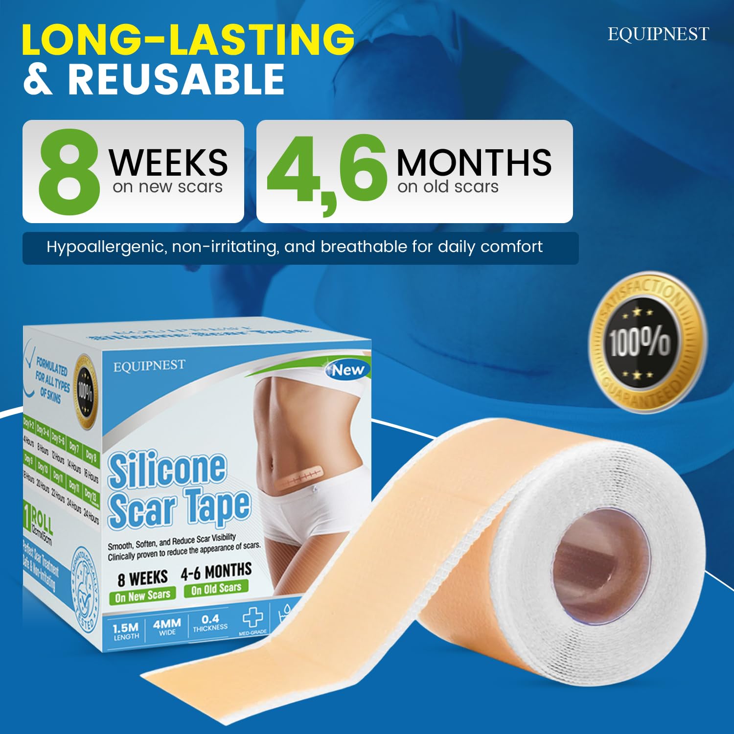 Silicone Scar Sheets,Silicone Scar Tape, (1.6    x 60    Roll, 1.5M) Scar Removal Strips for Surgical Scars,Keloids, C-Section,