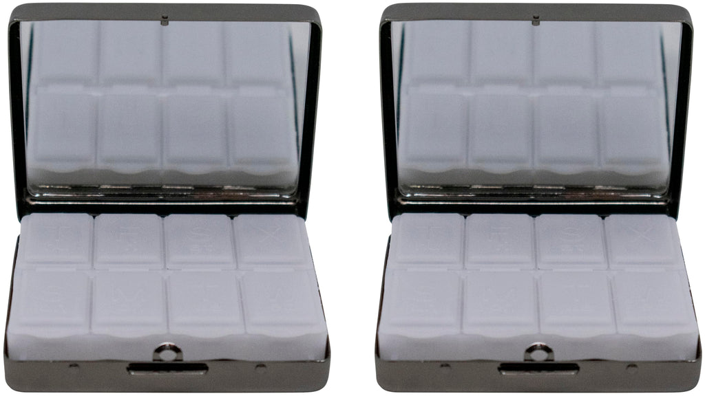 Set of 2 Metal-Plated Weekly (7-Day) Pill Box Case & Portable Medicine Organizer (Gunmetal Victorian)