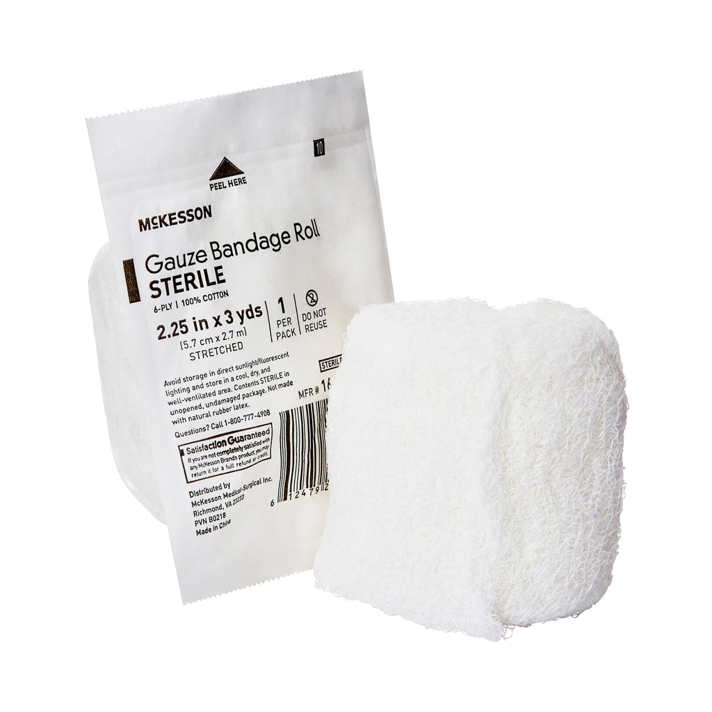 McKesson Gauze Bandage Rolls, Sterile, 6-Ply, 2 1/4 in x 3 yds, 96 Count