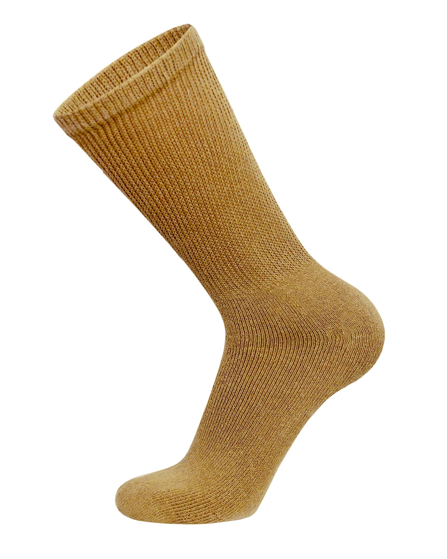 6 Pairs of Cotton Diabetic Non-Binding Neuropathy Crew Socks (Khaki, Fits Mens Shoe Size 8-10/Womens shoe size 9-11)