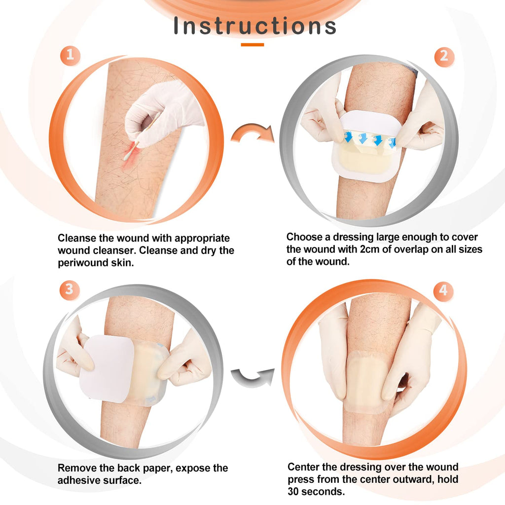 Hydrocolloid Bandage, Hydrocolloid Wound Dressing with Border 4x4 for Light to Medium Exudate Wound, Pressure Ulcer, Bed Sor