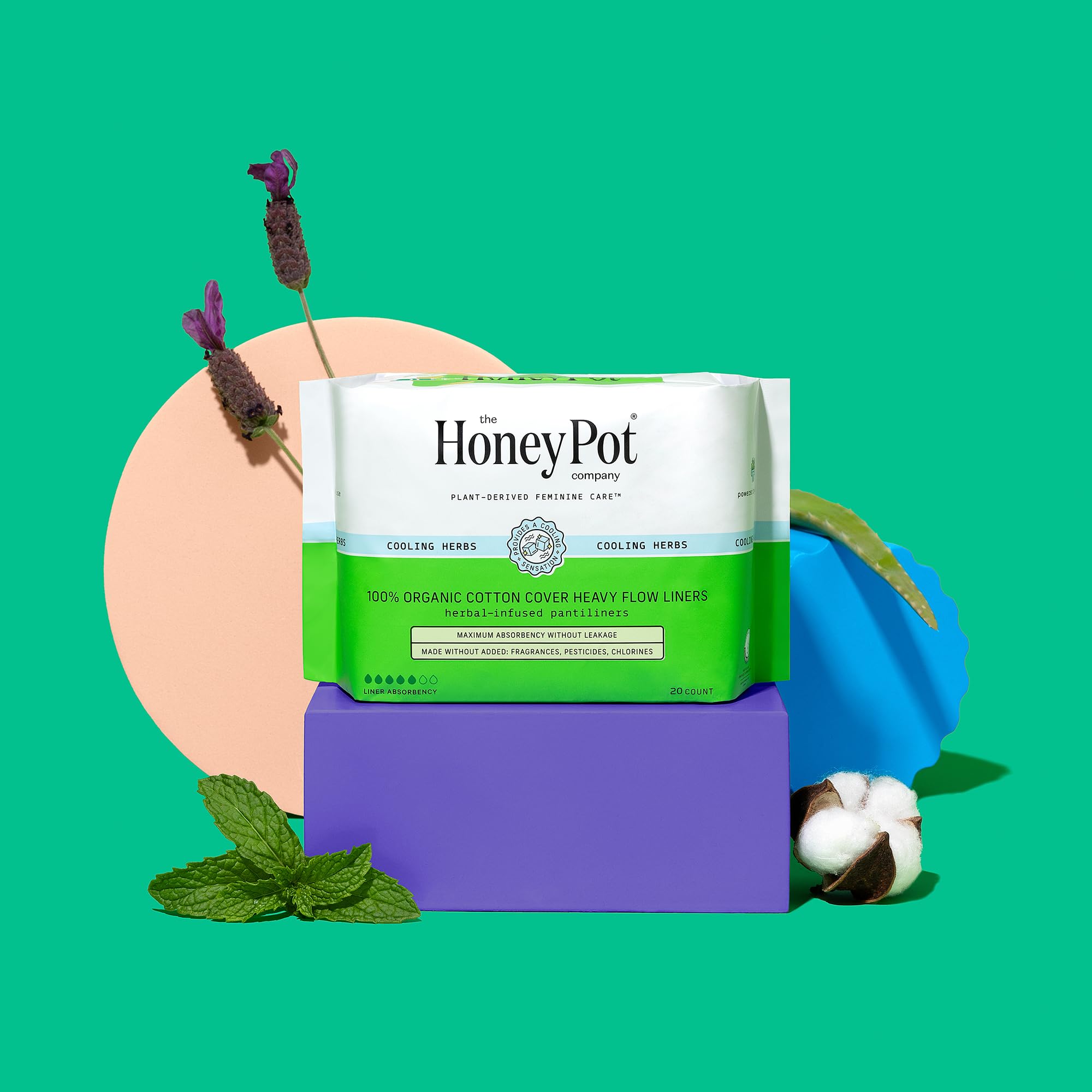 The Honey Pot Company - Herbal Panty Liners for Women - Heavy Flow w/Wings - Infused w/Essential Oils for Cooling Effect & Organ
