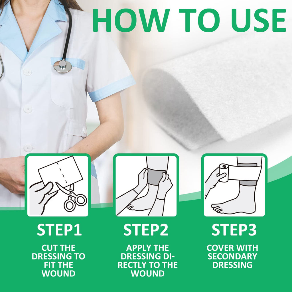 Polynew Calcium Alginate Wound Dressing, 4 x 4-12 Pcs/Box Soft and Highly Absorbent Pads, Home Health Care, Medical Supplies