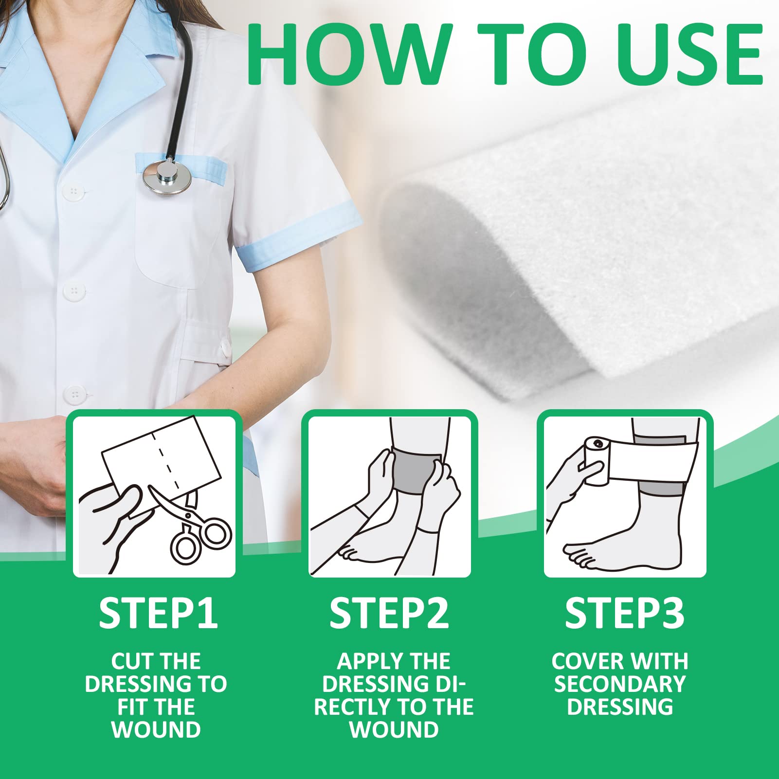 Polynew Calcium Alginate Wound Dressing, 4 x 4-12 Pcs/Box Soft and Highly Absorbent Pads, Home Health Care, Medical Supplies