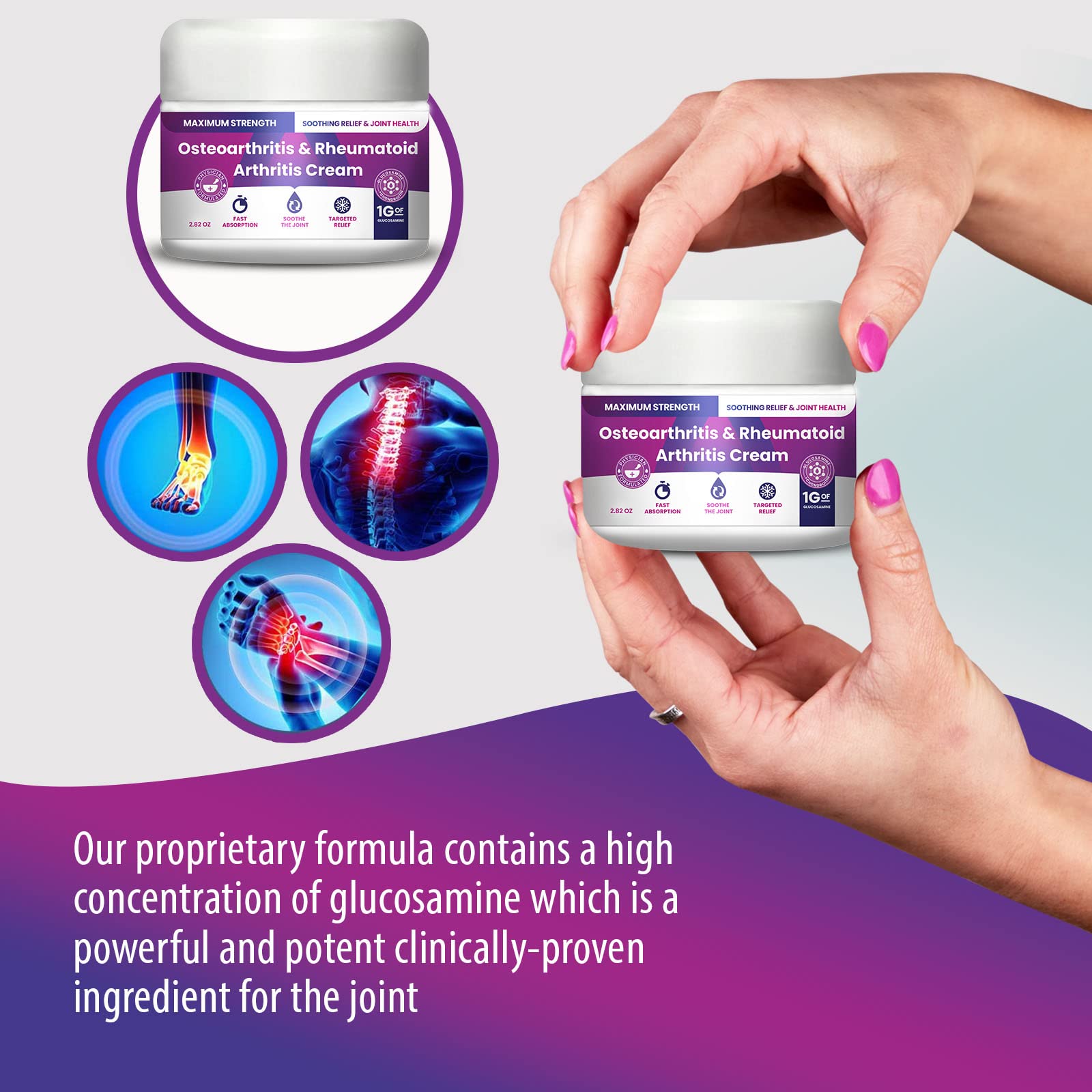 Osteoarthritis And Rhematoid Arthritis Cream By PMT - Soothing Relief For Your Knees and Hands. Includes 1 Gram Of Glucosamine;