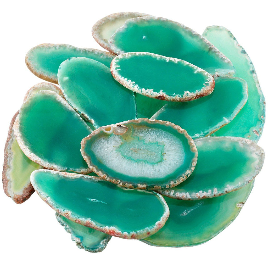 Rockcloud 10 Pcs Agate Light Table Slices, Healing Crystals Geode Stones,Irregular Home Decoration Jewelry Making,Green