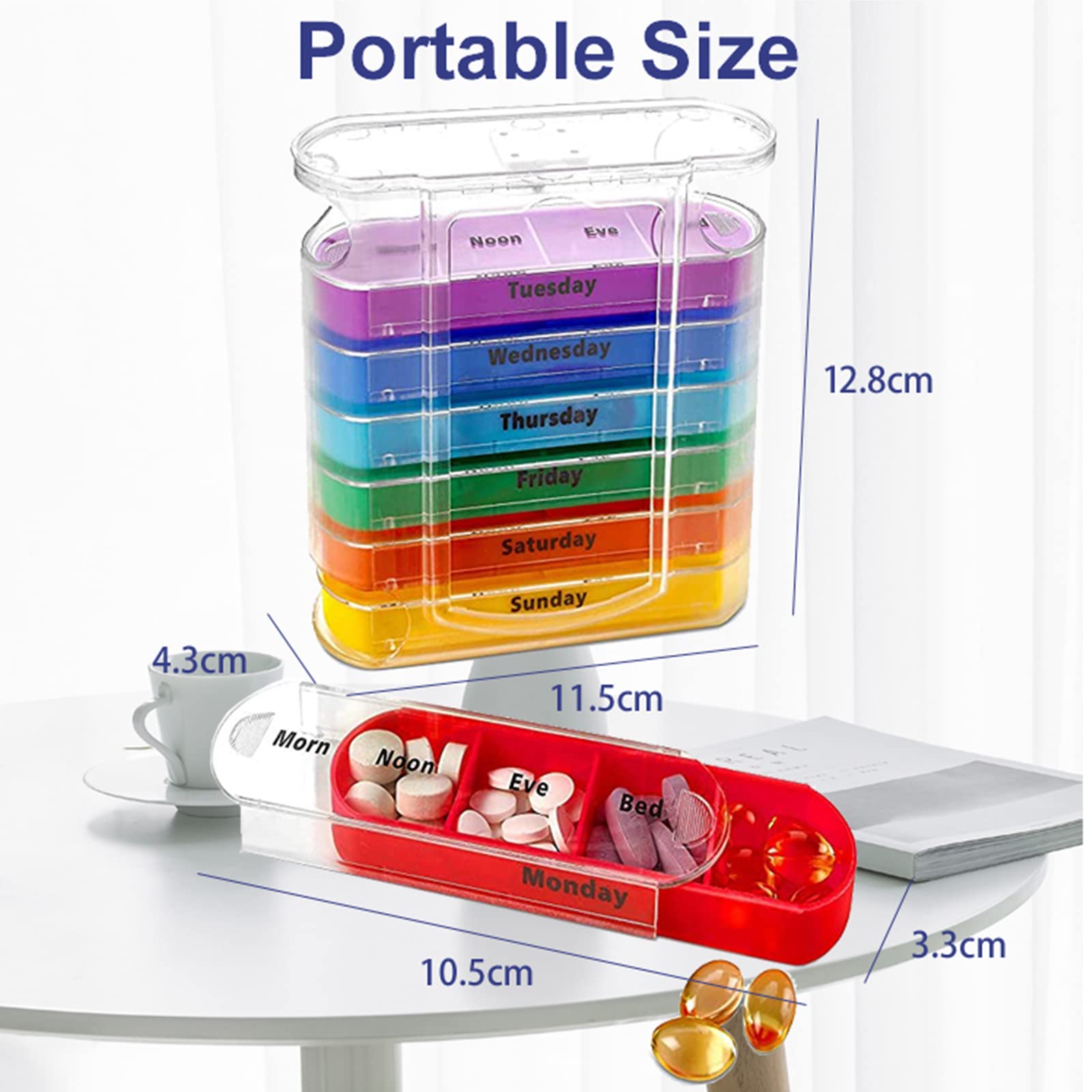ABSOK Weekly Stackable Pill Organizer,4 Times A Day Pill Organizer Box Morning, Noon, Evening, and Bedtime,7 Stackable Compartme