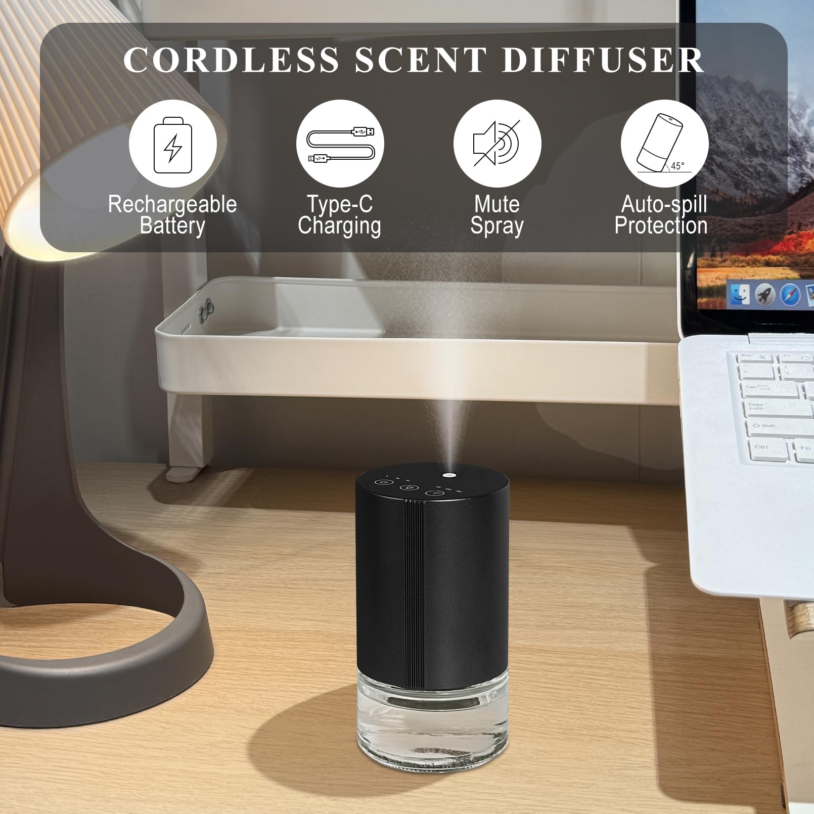 Aeeteek Essential Oil Diffuser, Waterless Scent Diffusers for Home, 100ml Capacity Atomizing Humidifier, Rechargeable Air Freshe