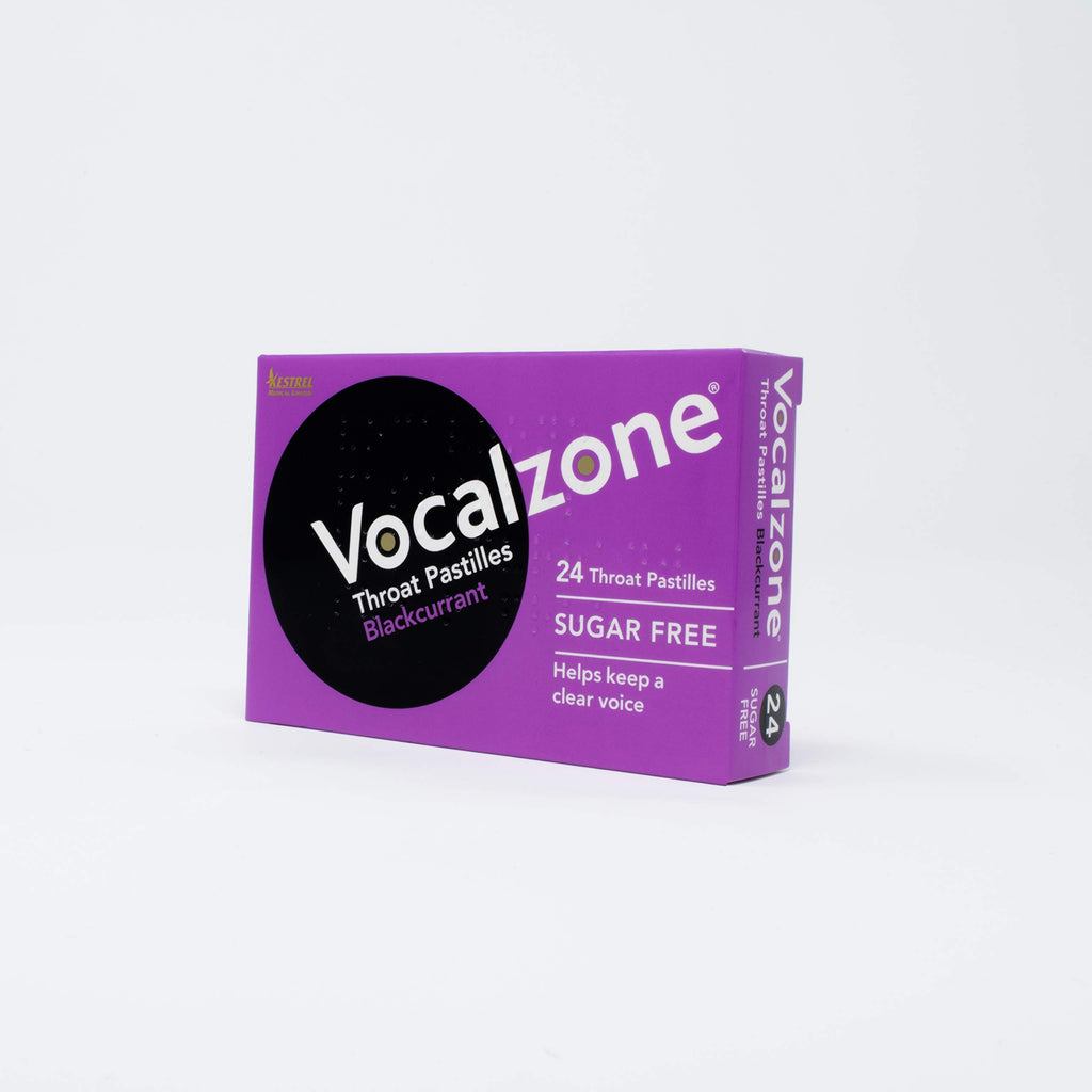 Vocalzone Throat Pastilles Blackcurrant Sugar Free 3 Packs 24- for Sore Throats and Hoarseness When Overusing Your Voice. Produc