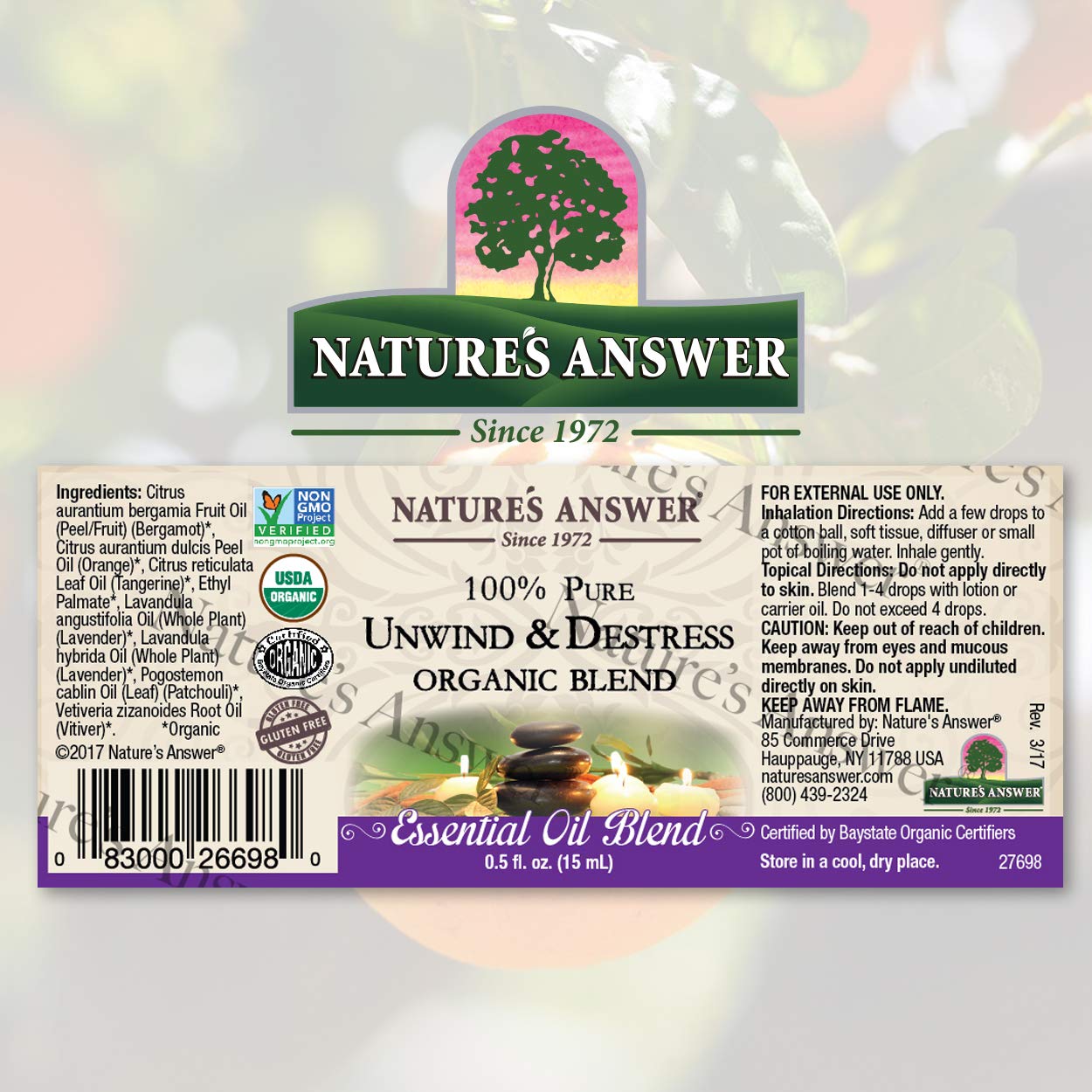 Natures Answer 100% Pure Organic Essential Oil Blend, 0.5-Ounce, Unwind/D-s Trees
