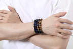 XIANNVXI Blue Crystal Bead Bracelet for Mens 4PC 8mm Natural Stone Beads Bracelets Set Tiger Eye Blue Black Crystal Stretch Bead