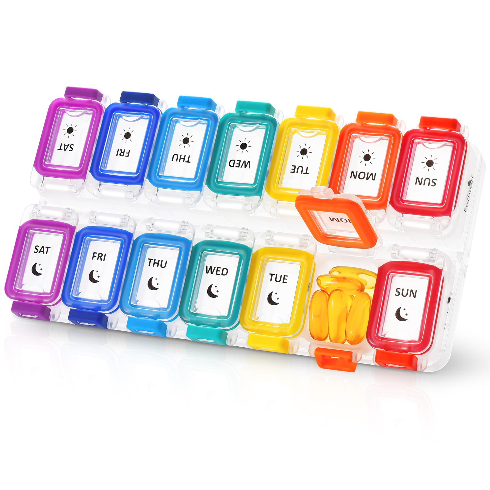 Fullicon Moisture Proof Pill Organizer 2 Times a Day, Large Pill Box 7 Day, Spill Proof Pill Case, Travel Pill Container, Medici