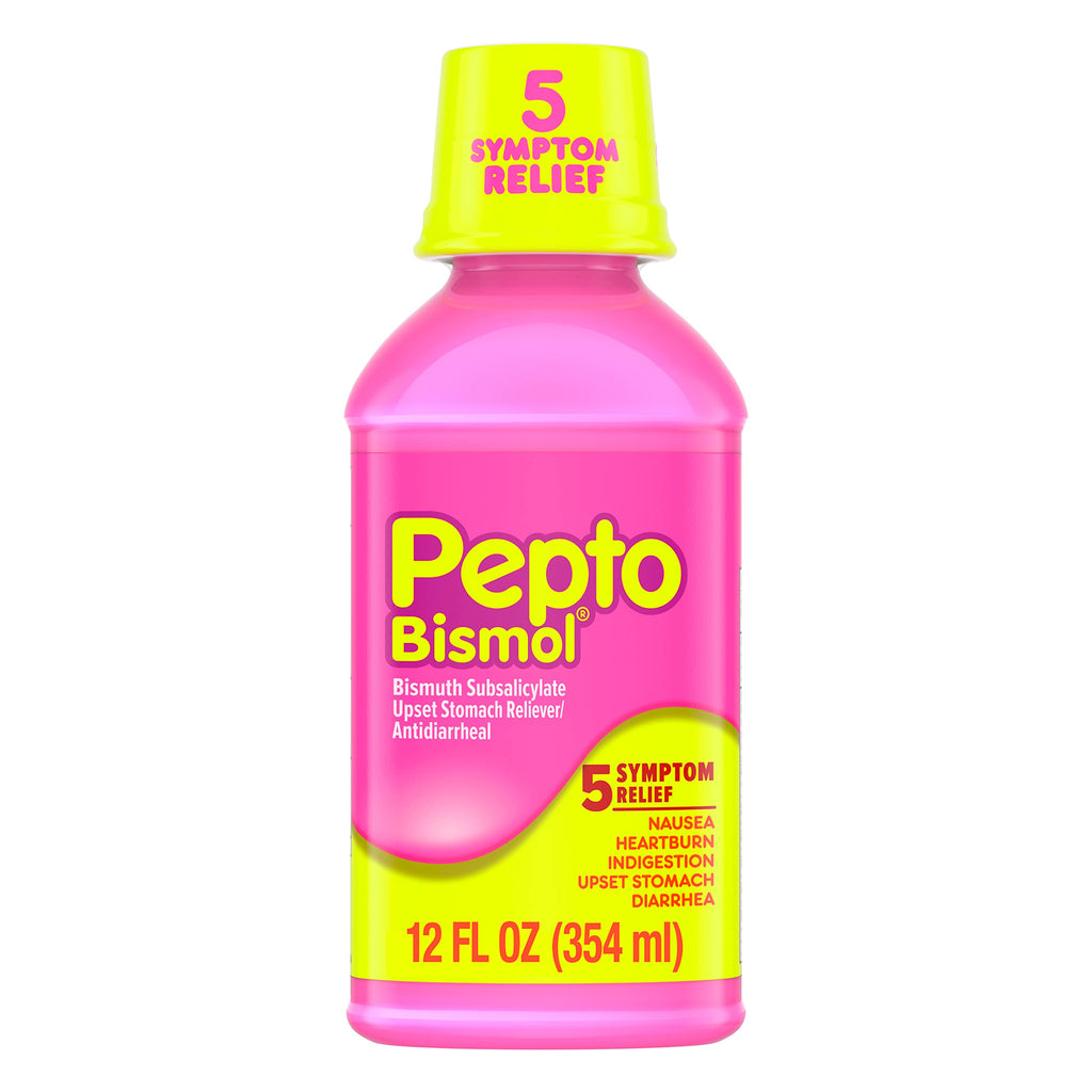 Pepto Bismol Liquid for Nausea, Heartburn, Indigestion, Upset Stomach, and Diarrhea - 5 Symptom Fast Relief, Original Flavor 12 