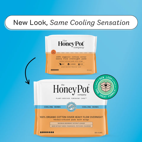 The Honey Pot Company - Herbal Sanitary Pads for Women - Heavy Flow Overnight w/Wings - Infused w/Essential Oils for Cooling Eff