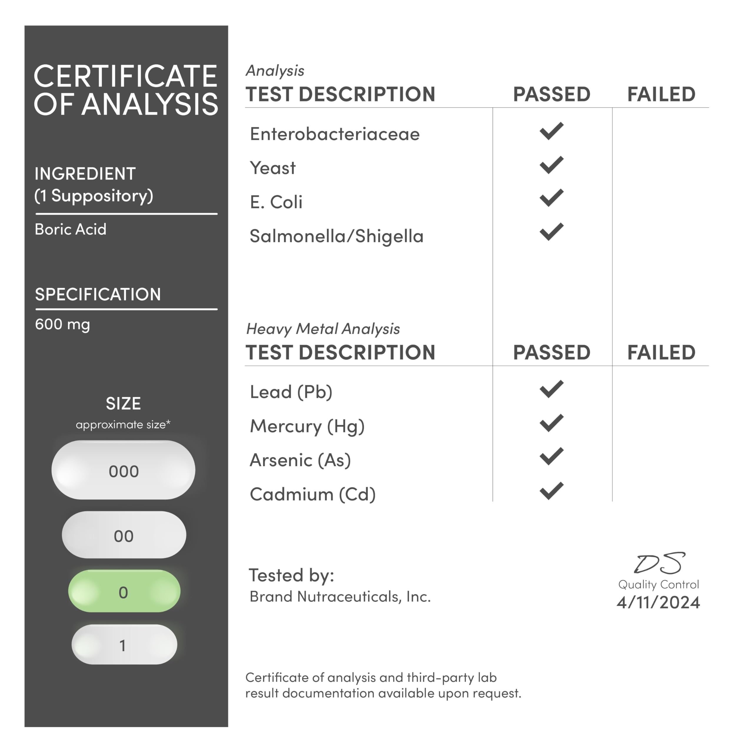 Boric Acid Suppositories (600mg Vaginal Suppository, 60 Count) Supports Vaginal pH Balance, Odor Control (USP Medical Grade Fine