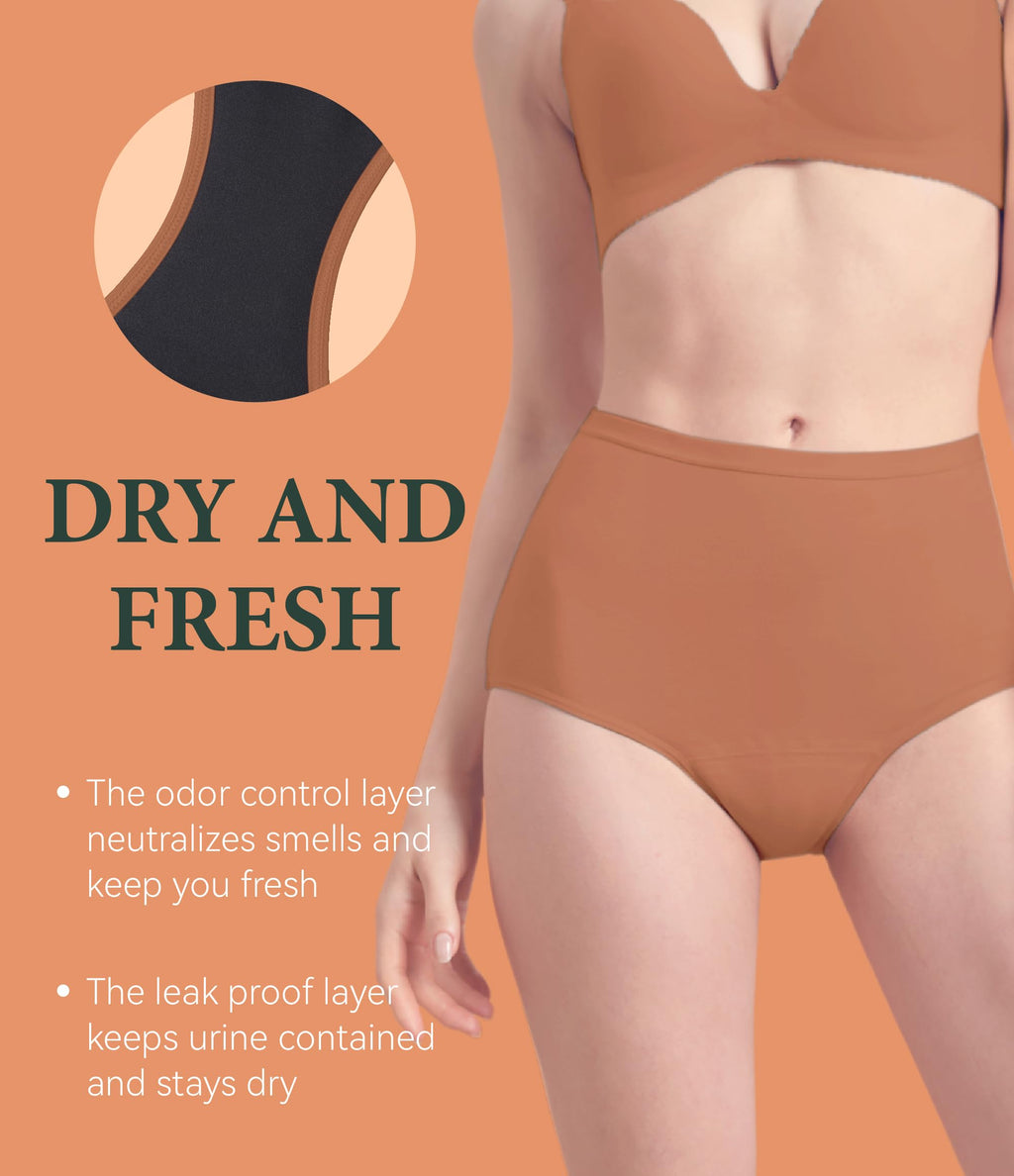 IRISMORII Urinary Incontinence Postpartum Underwear for Women Washable Leak Proof Odor Control 56ml Absorbency Brief 1 Pack (Bro
