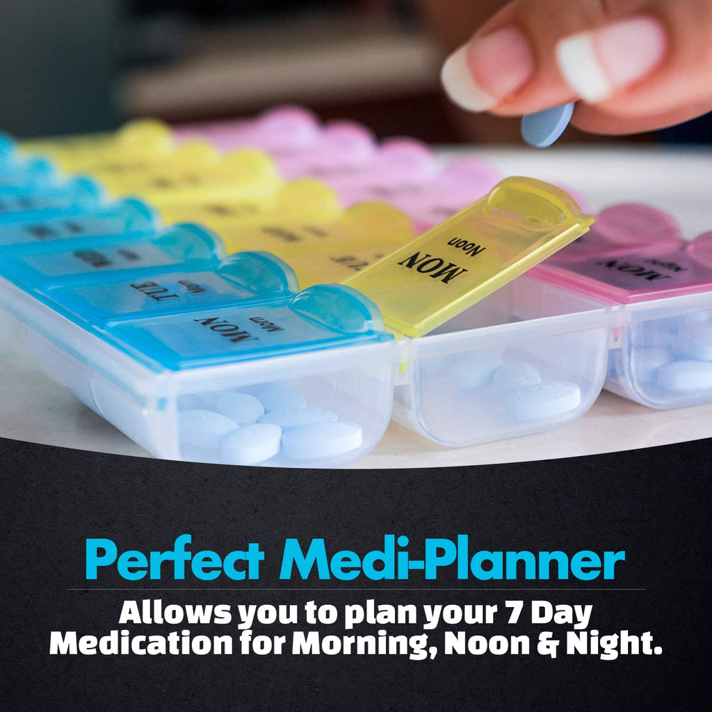 Weekly Pill Organizer - 21 Day Pill Planners for Pills Vitamins & Medication, 3 Times-a-Day Medication Reminder Boxes, Easy to R