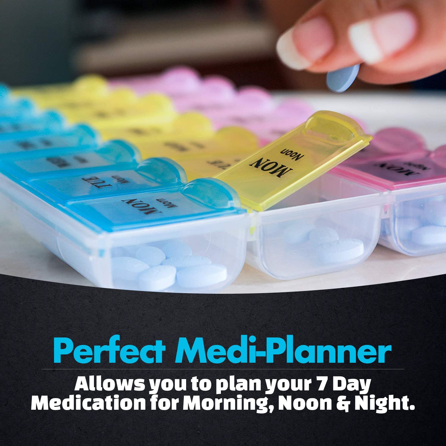 Weekly Pill Organizer - 21 Day Pill Planners for Pills Vitamins & Medication, 3 Times-a-Day Medication Reminder Boxes, Easy to R