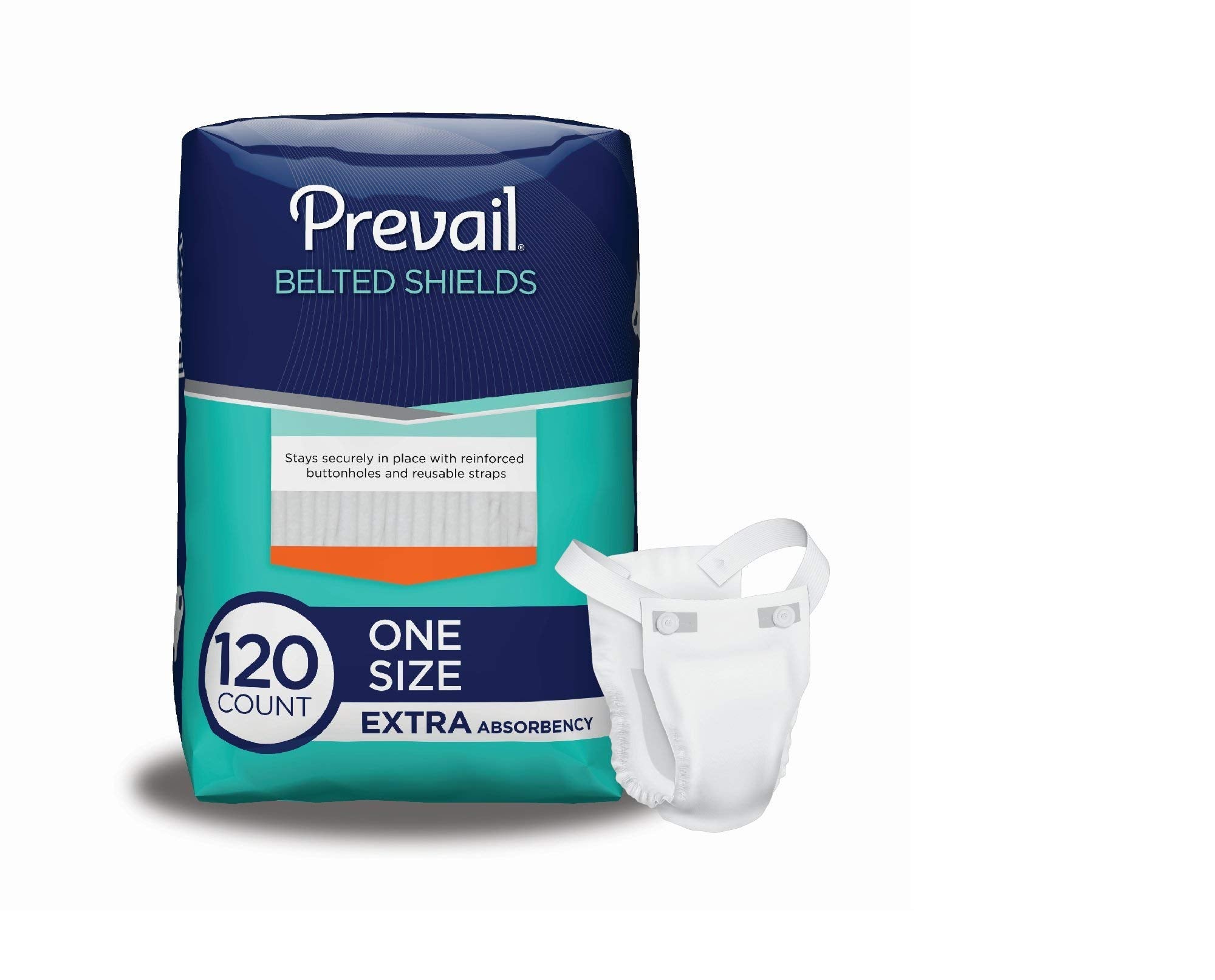 Prevail Incontinence Unisex Belted Shields, Disposable Adult Belted Shield for Men & Women - Extra Absorbency - 120 Count (4 Pac