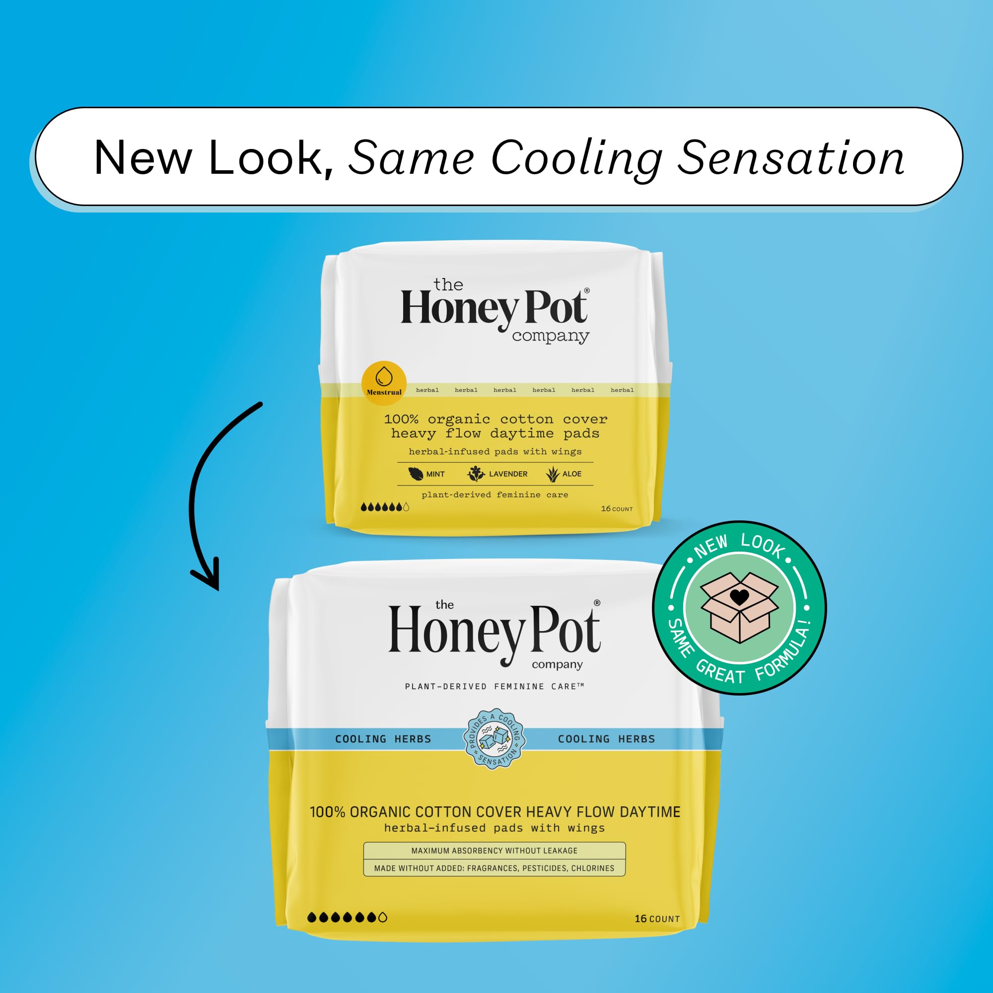 The Honey Pot Company - Herbal Sanitary Pads for Women - Heavy Flow w/Wings - Infused w/Essential Oils for Cooling Effect & Orga