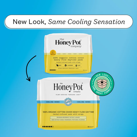 The Honey Pot Company - Herbal Sanitary Pads for Women - Heavy Flow w/Wings - Infused w/Essential Oils for Cooling Effect & Orga