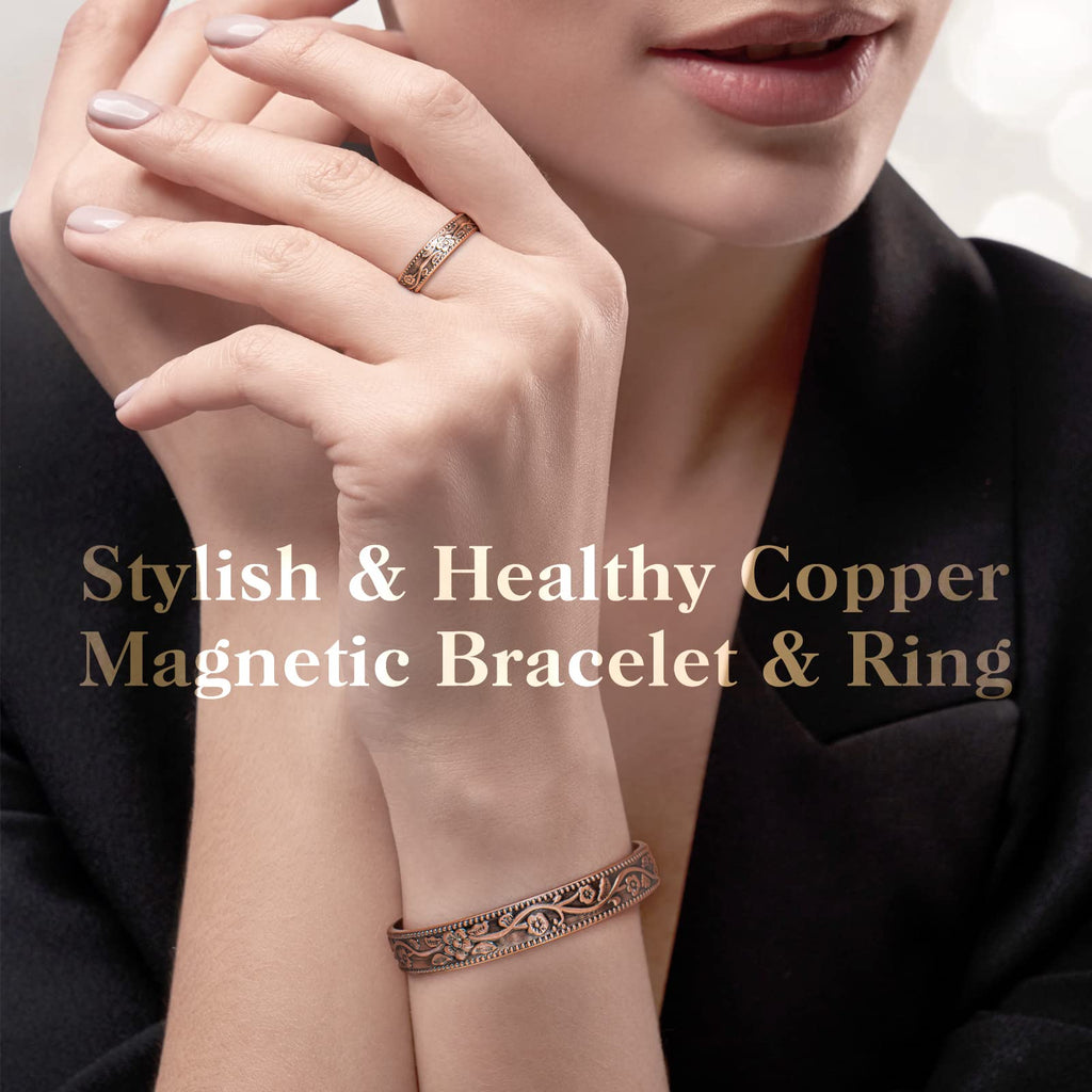 Lymphatic Drainage Ring & Copper Bracelet for Women, Magnetic Lymph Detox Ring and Magnetic Copper Bracelet, 100% Solid Pure Cop