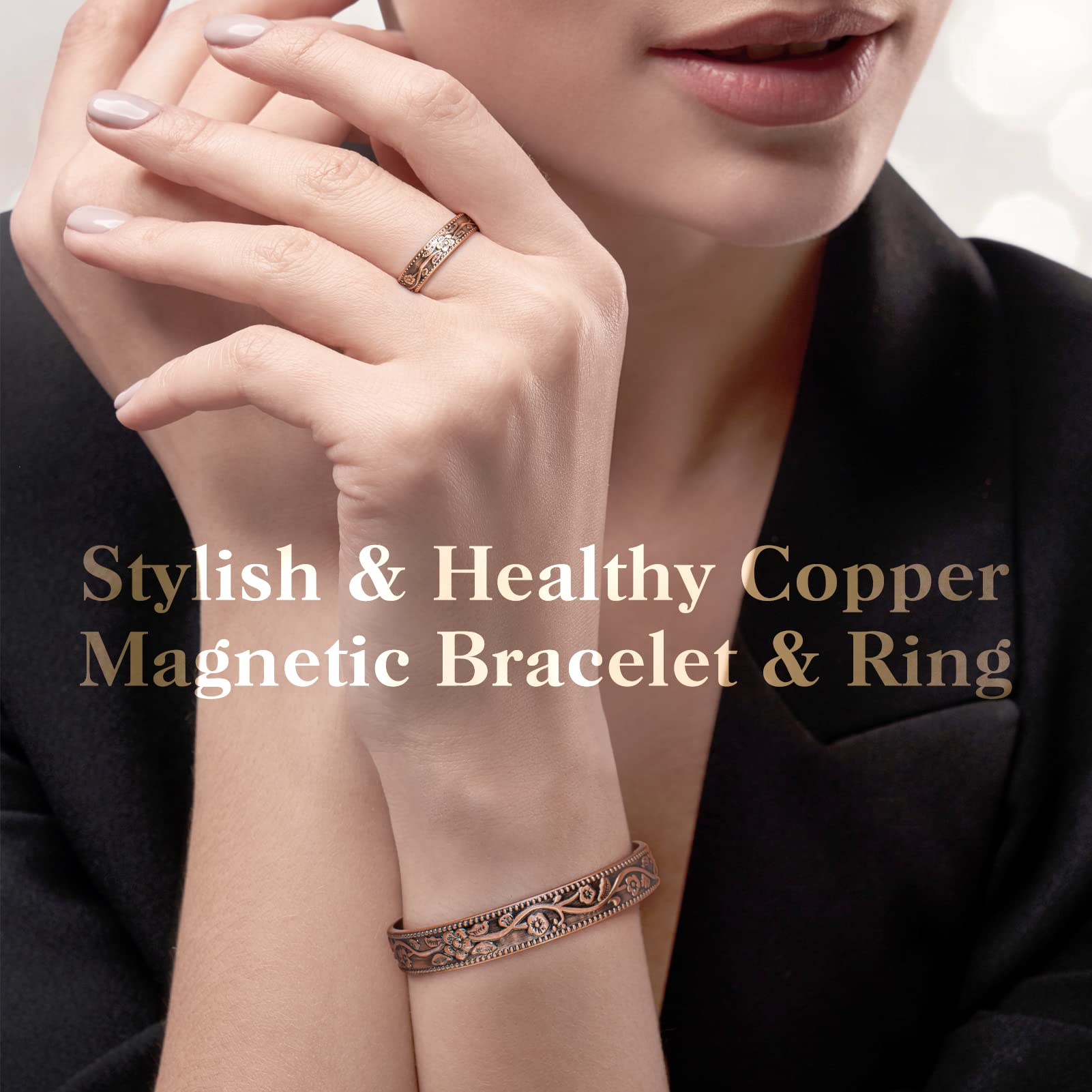 Lymphatic Drainage Ring & Copper Bracelet for Women, Magnetic Lymph Detox Ring and Magnetic Copper Bracelet, 100% Solid Pure Cop