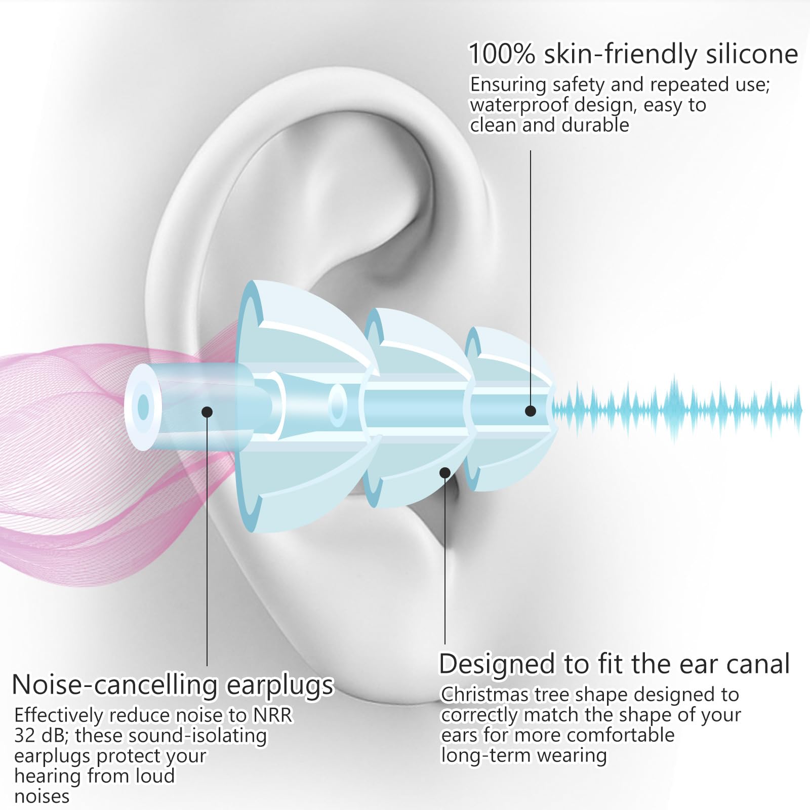 Misdary Earplug Earrings with Case Soft Silicone Earplugs Hanger for Concert, Music Festival, DJs, Nightclub, Traveling, Drummer