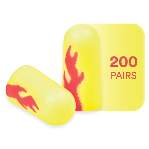 3M Ear Plugs, 200 Pairs/Box, E-A-Rsoft Yellow Neon Blasts 312-1252, Uncorded, Disposable, Foam, NRR 33, Drilling, Grinding, Mach