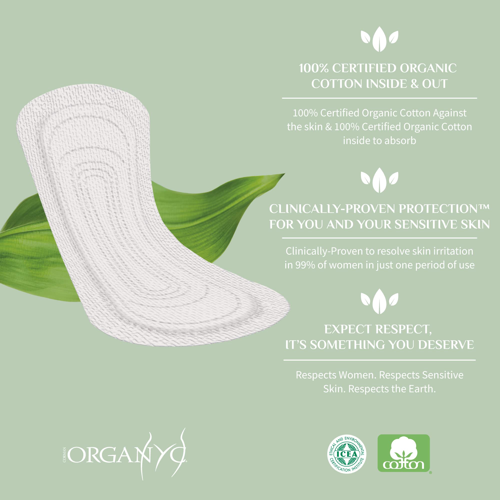 Organyc 100% Certified Organic Cotton Everyday Panty Liner - Flat, Light Flow, Light Plus, 24 Count (Pack of 6)